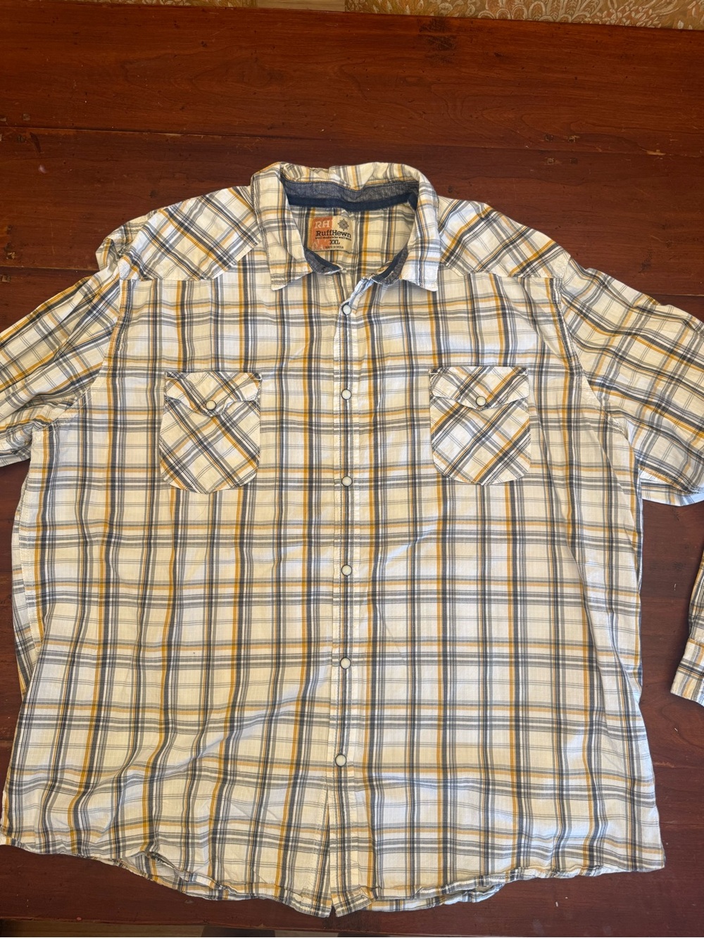 Ruff Hewn White, Tan & Gray Plaid Button-Down Shirt